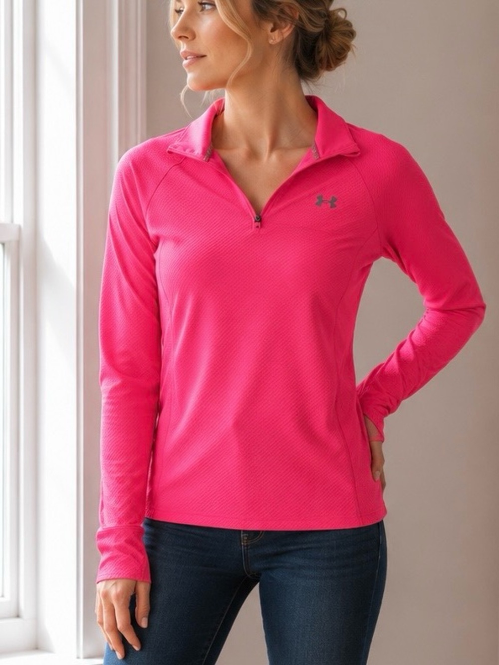 Under Armour Run Quarter Zip Neon Pink Pullover S